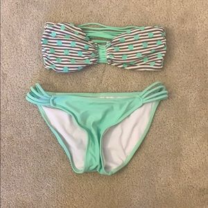 Mint Polka Dot Strapless Bikini